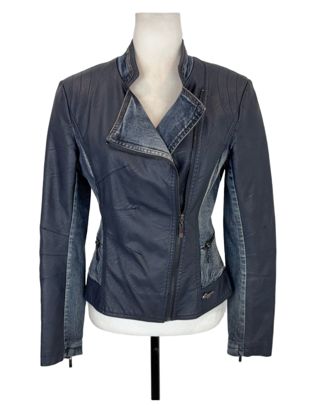 Oxygen faux-leather denim moto jacket